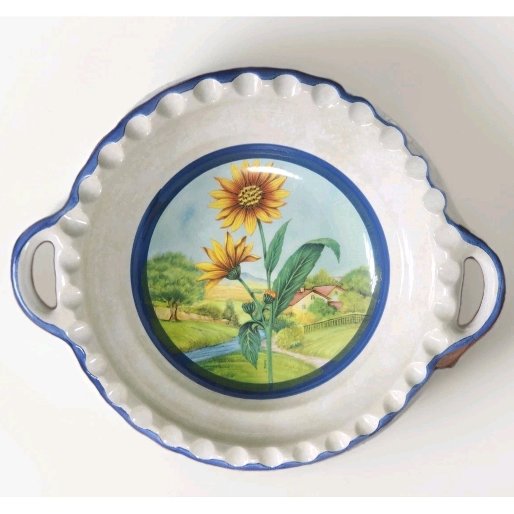 Hand Painted Italian Ceramic Sunflower Serving Bowl Round Dish Kitchen Decor